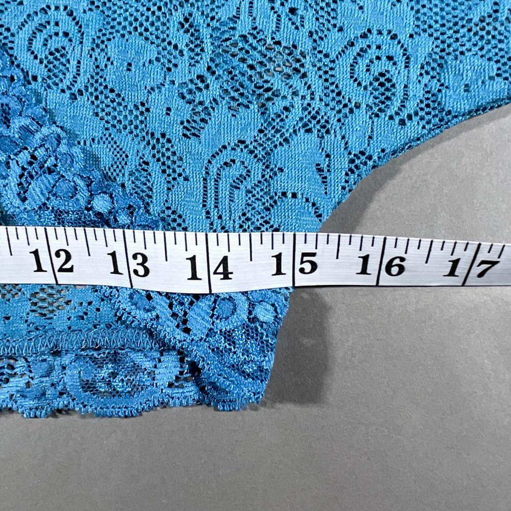 Newport News Lace Sheer Teal Crop Top Long Sleeves No Closure Size Small - Picture 8 of 12
